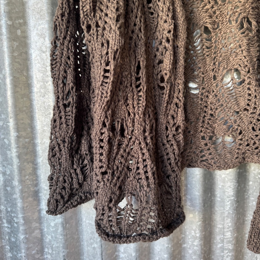 Natural Life Brown Crochet Knit Open Front Cardigan Boho Pointelle  L/XL - Picture 6 of 7